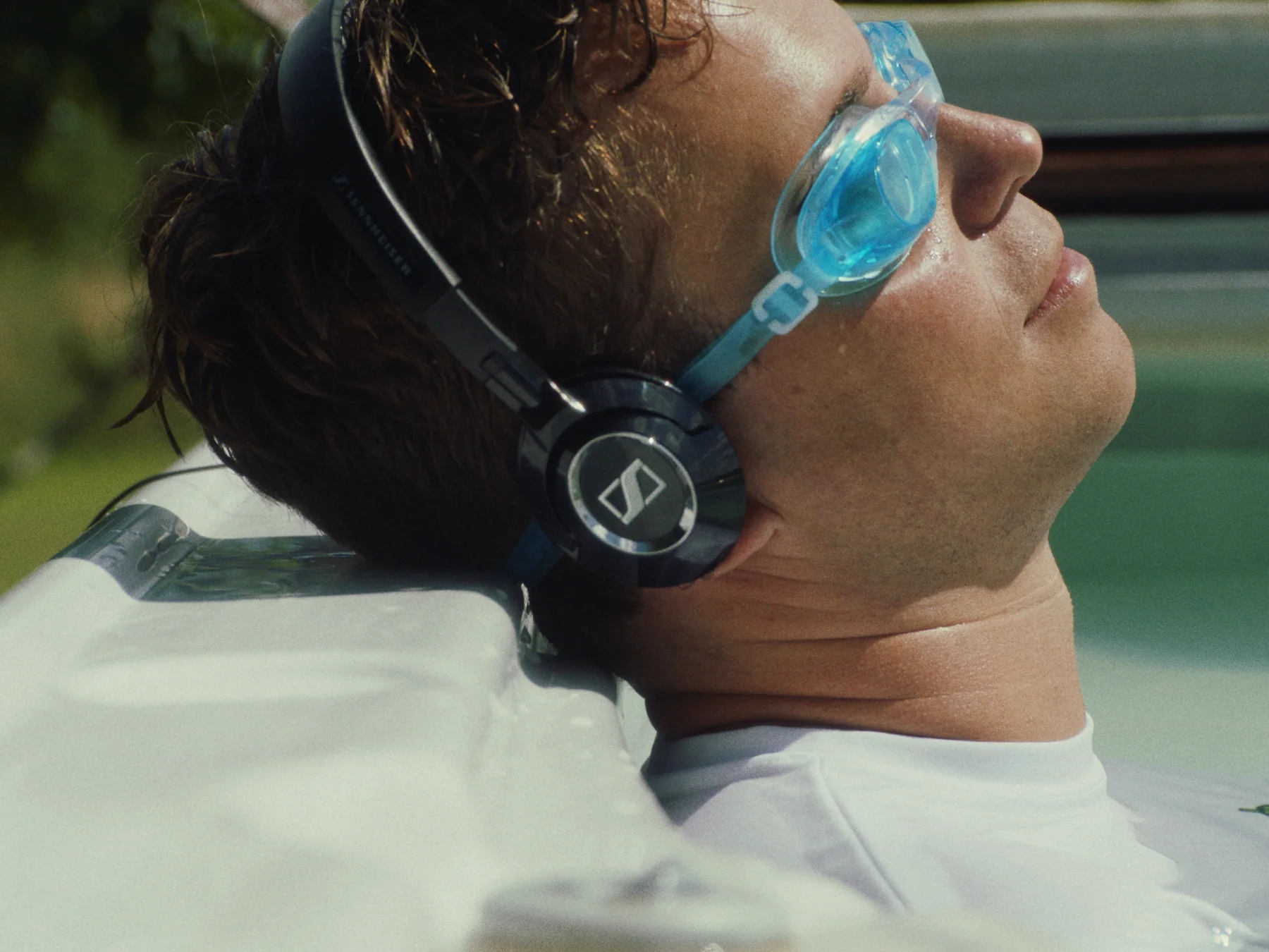 Liam lying back in the hot tub